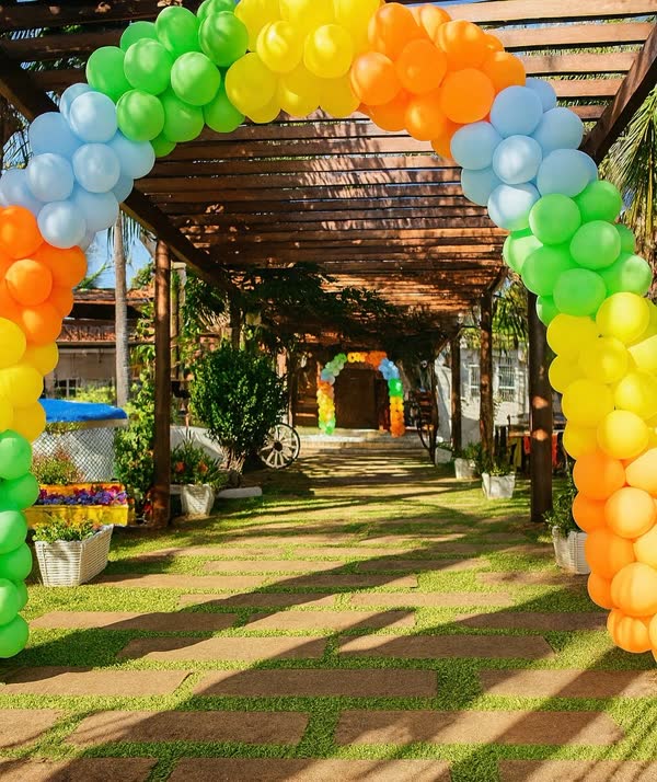 Arco de balões em festa de aniversário